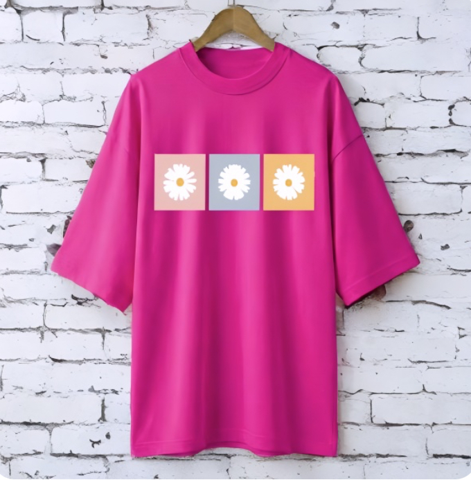 3 Daisy magenta drop shoulder Printed drop shoulder t-shirt