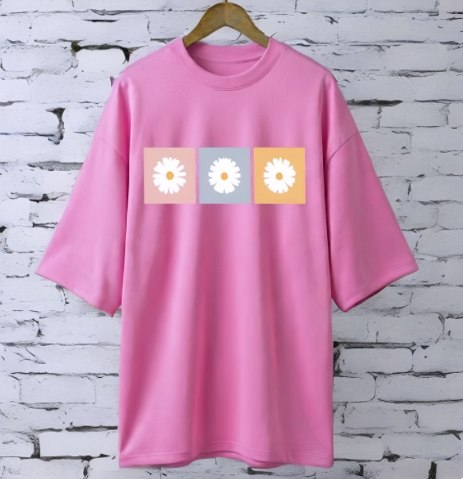 3 Daisy PINK drop shoulder Printed drop shoulder t-shirt