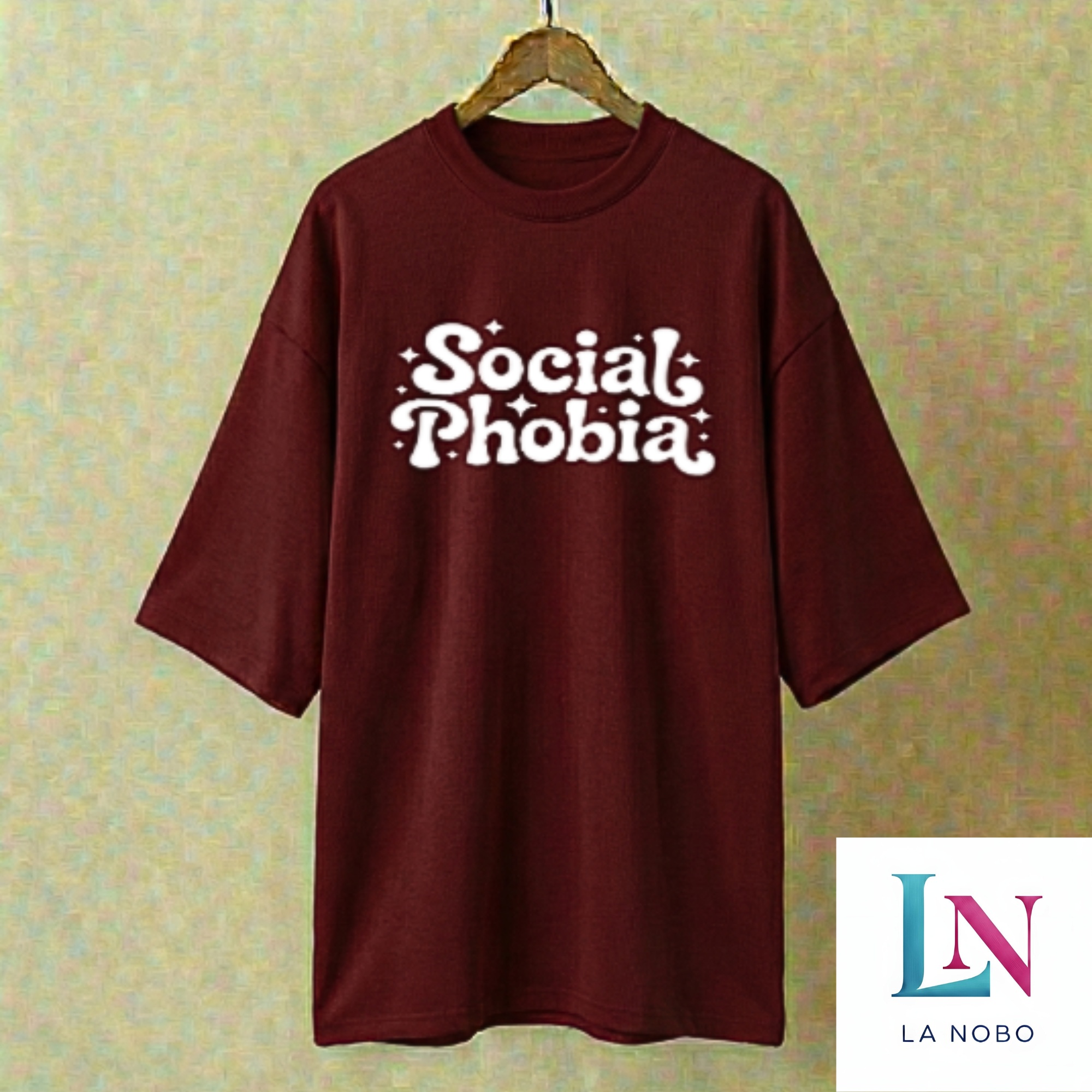 Social phobia Burgendy drop shoulder DTF design drop shoulder