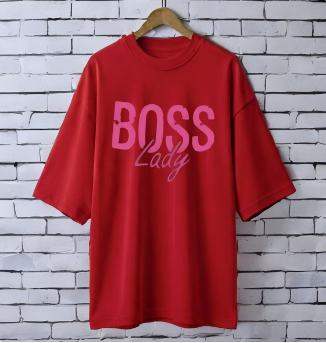 BOss lady Maroon drop shoulder Printed drop shoulder t-shirt