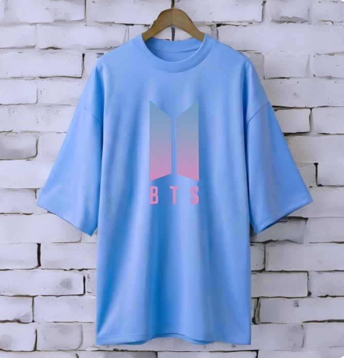 BTS Sky Blue drop shoulder Printed drop shoulder t-shirt