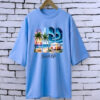 Beach life Sky Blue drop shoulder Printed drop shoulder t-shirt