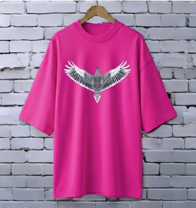 Bird magenta drop shoulder Printed drop shoulder t-shirt