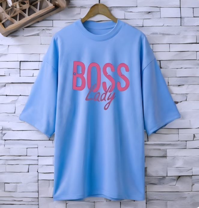 Boss lady Sky Blue drop shoulder Printed drop shoulder t-shirt
