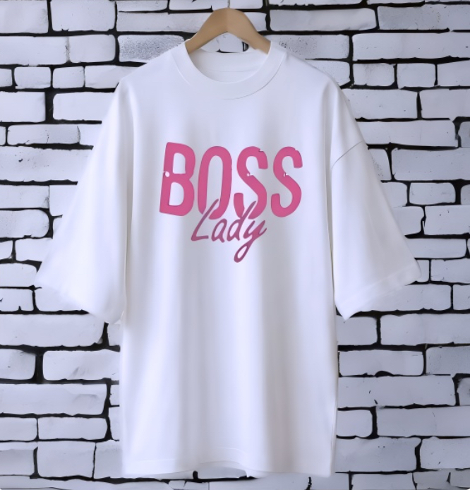 Boss lady WHITE drop shoulder Printed drop shoulder t-shirt