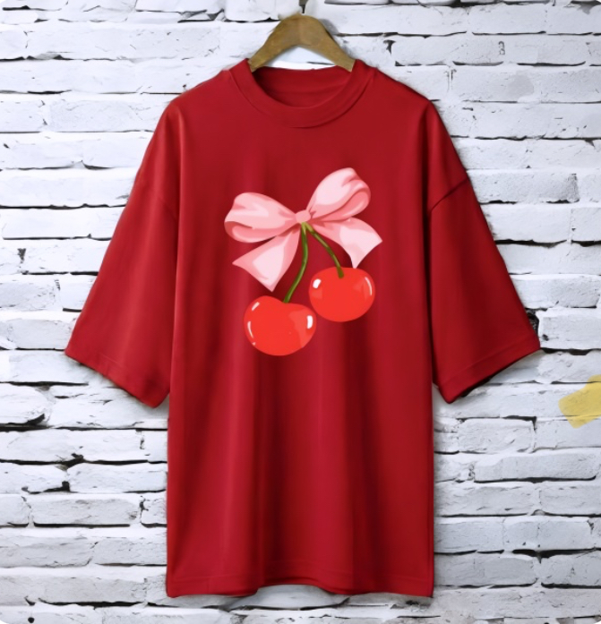 Cherry Maroon drop shoulder Printed drop shoulder t-shirt