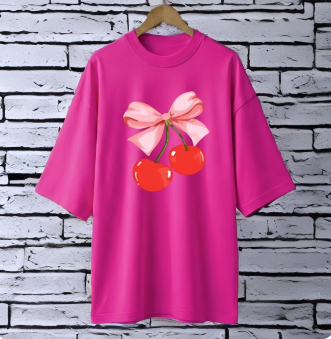 Cherry magenta drop shoulder Printed drop shoulder t-shirt
