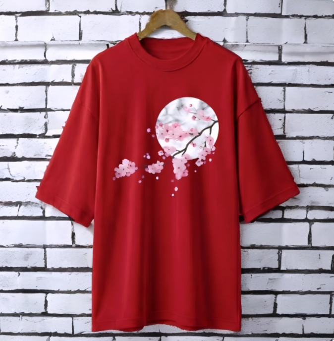 Cherry Moon Maroon drop shoulder Printed drop shoulder t-shirt