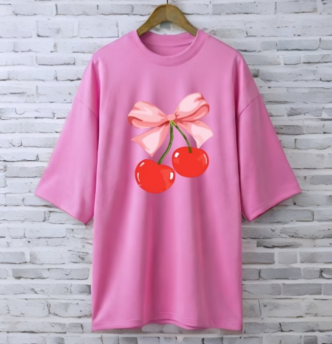 Cherry PINK drop shoulder Printed drop shoulder t-shirt