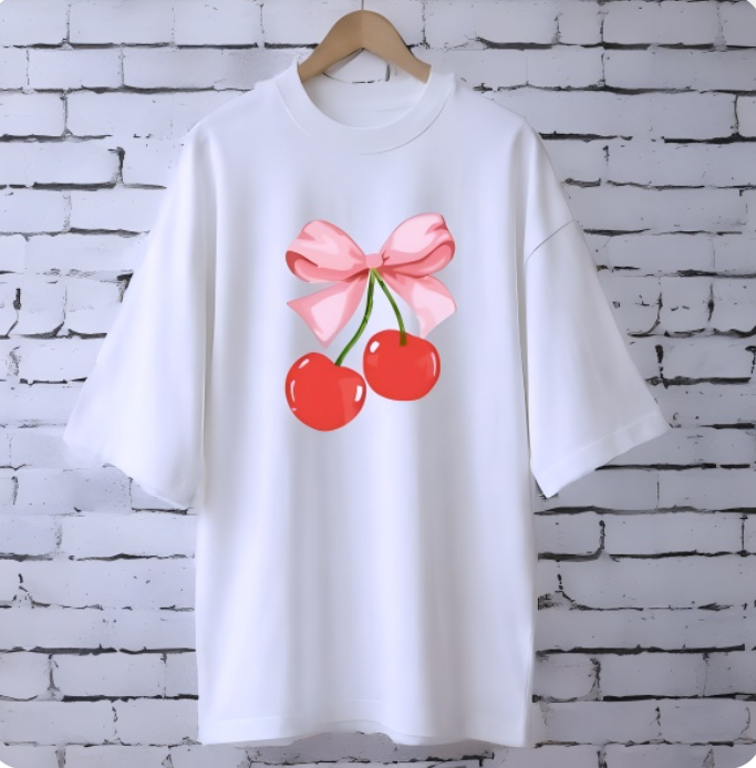 Cherry WHITE drop shoulder Printed drop shoulder t-shirt