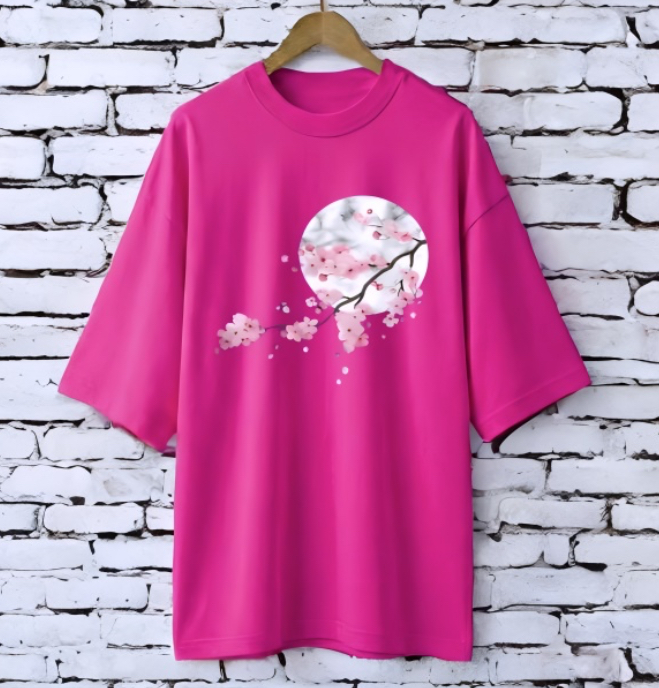 Cherry moon magenta drop shoulder Printed drop shoulder t-shirt