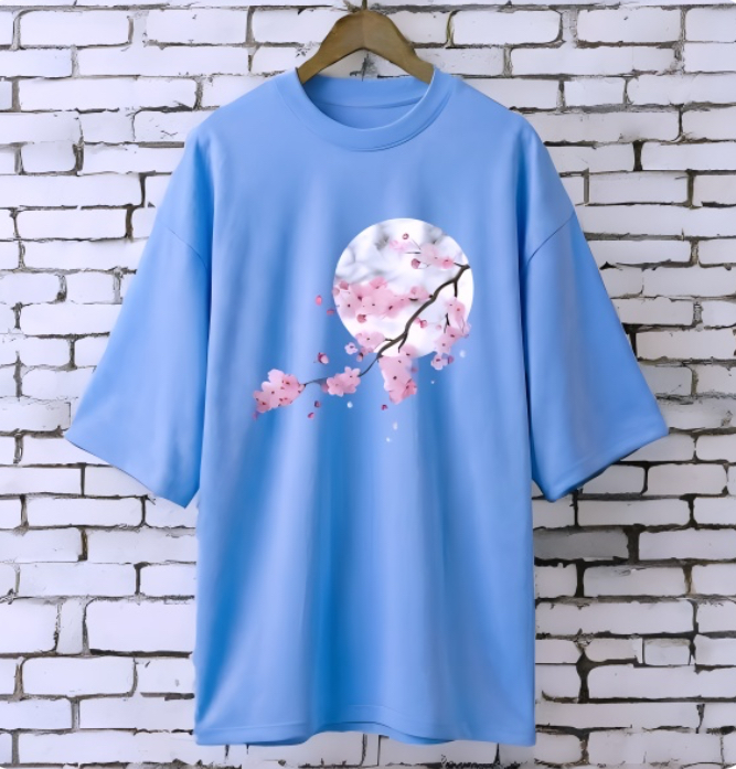 Cherry moon Sky Blue drop shoulder Printed drop shoulder t-shirt