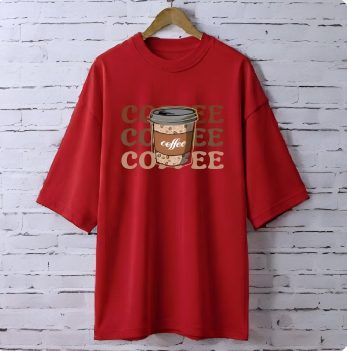 Coffee Maroon drop shoulder Printed drop shoulder t-shirt