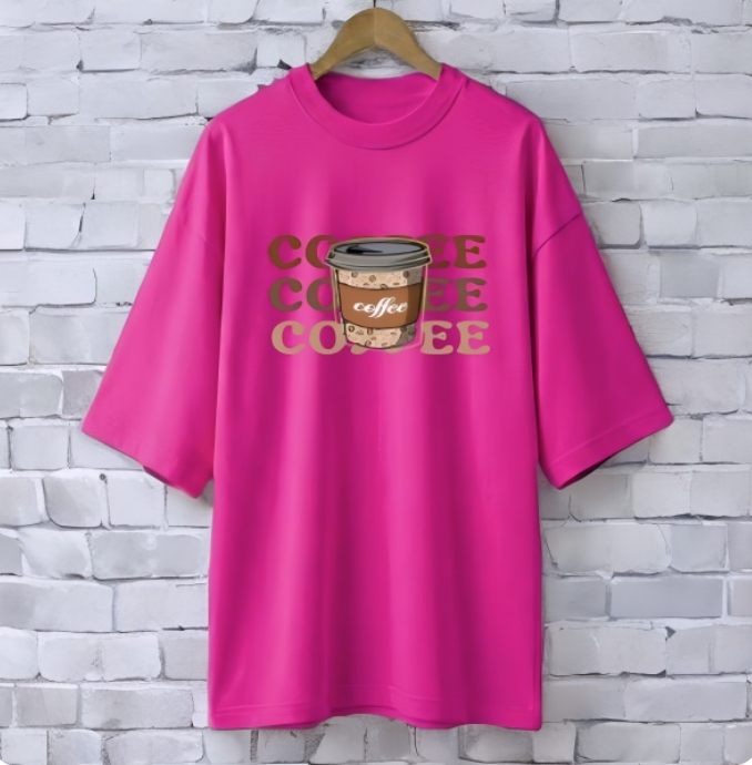Coffee magenta drop shoulder Printed drop shoulder t-shirt