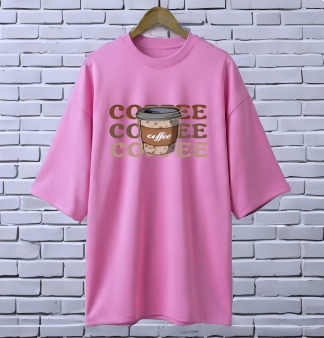 Coffee PINK drop shoulder Printed drop shoulder t-shirt