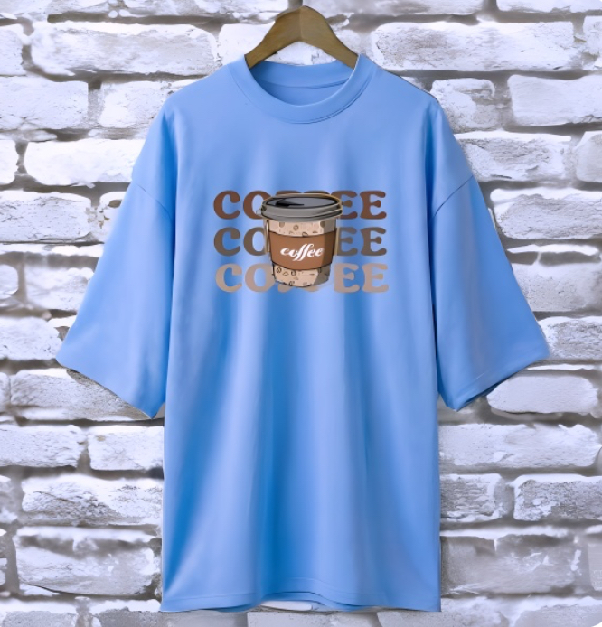 Coffee Sky Blue drop shoulder Printed drop shoulder t-shirt