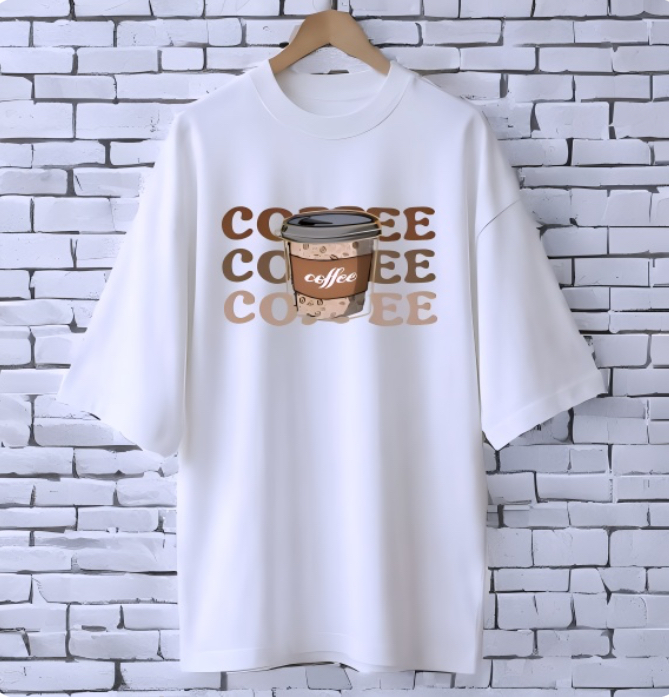 Coffee WHITE drop shoulder Printed drop shoulder t-shirt