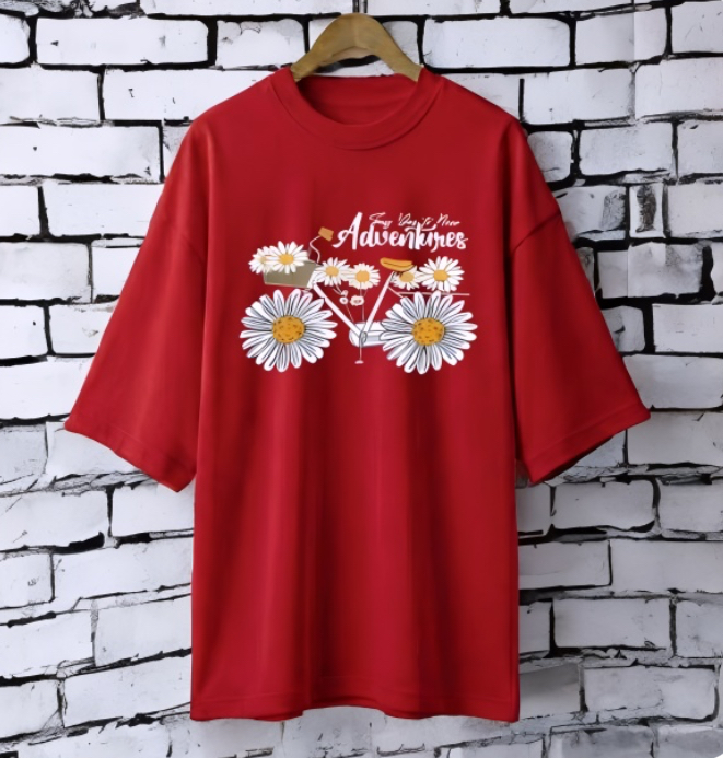 Cycle Maroon drop shoulder Printed drop shoulder t-shirt