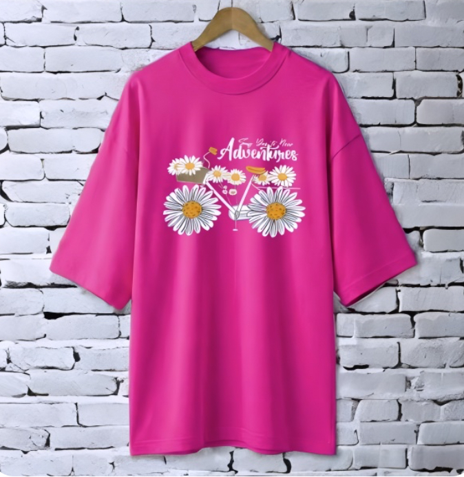 Cycle magenta drop shoulder Printed drop shoulder t-shirt