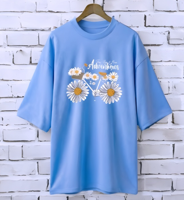 Cycle Sky Blue drop shoulder Printed drop shoulder t-shirt