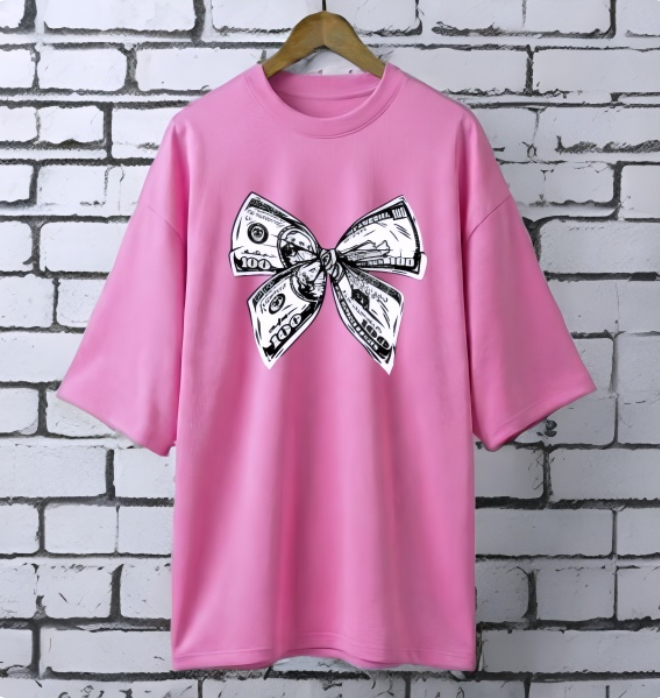 Dollar Pink drop shoulder Printed drop shoulder t-shirt