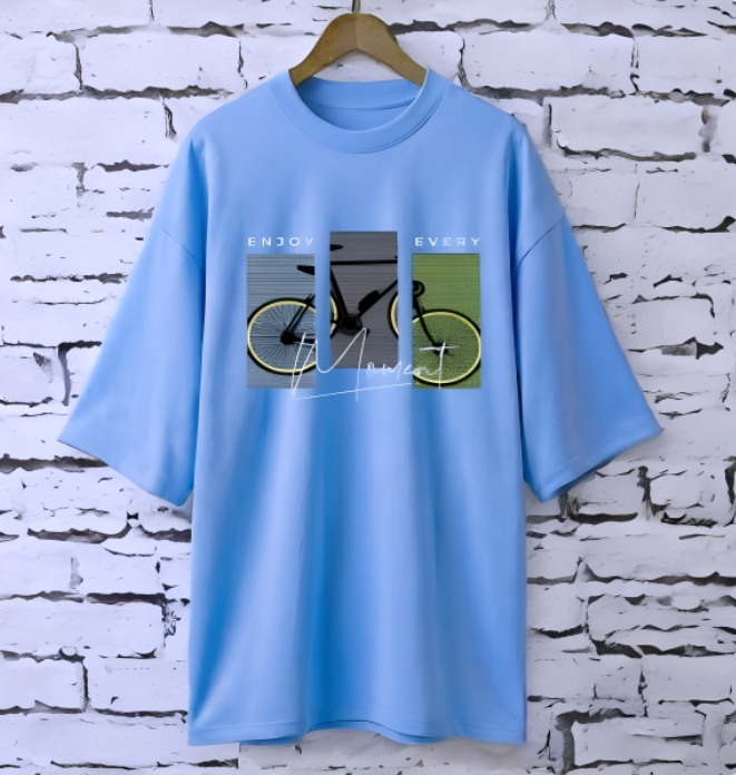 Enjoy Every Moment Sky Blue drop shoulder Printed drop shoulder t-shirt