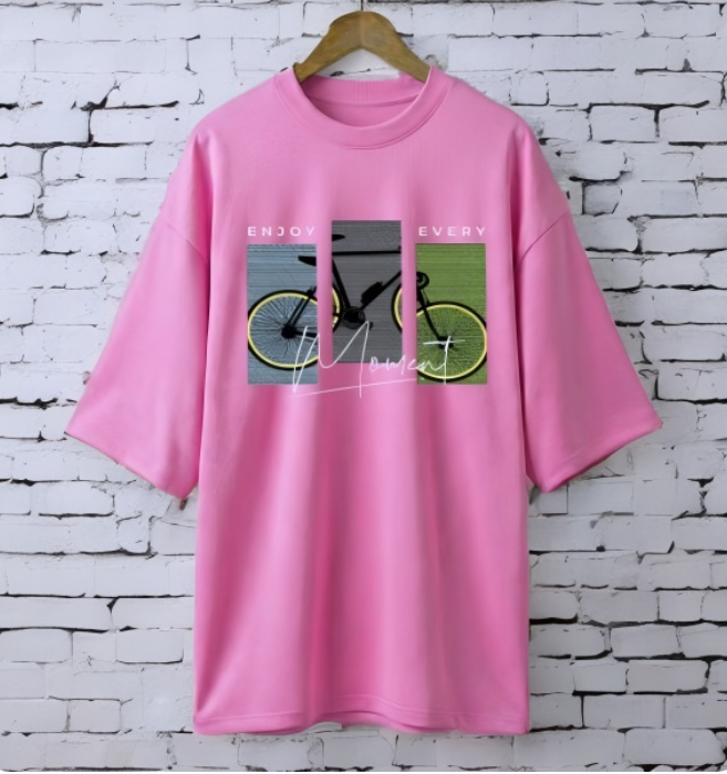 Enjoy Every moment PINK drop shoulder Printed drop shoulder t-shirt
