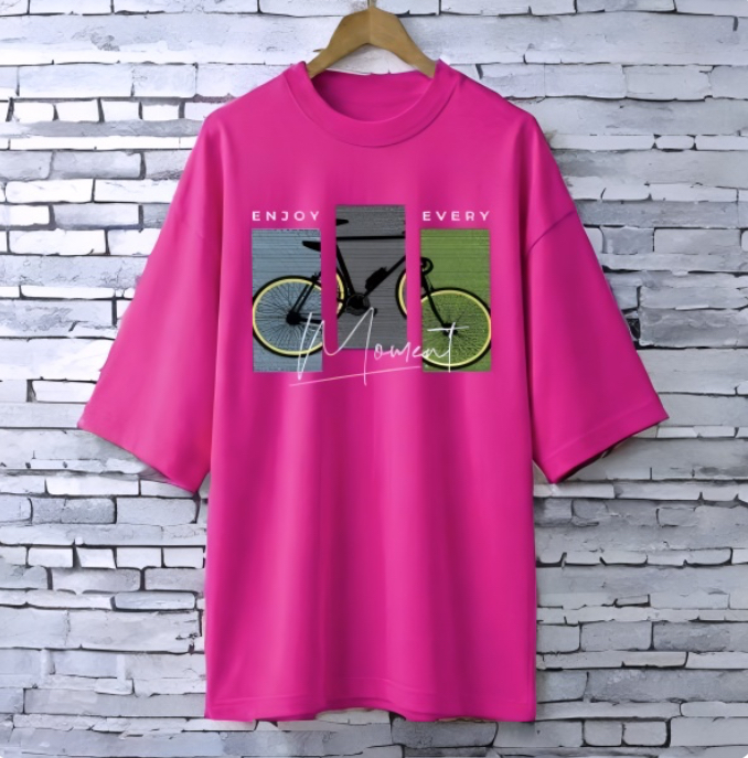 Enjoy every moment magenta drop shoulder Printed drop shoulder t-shirt