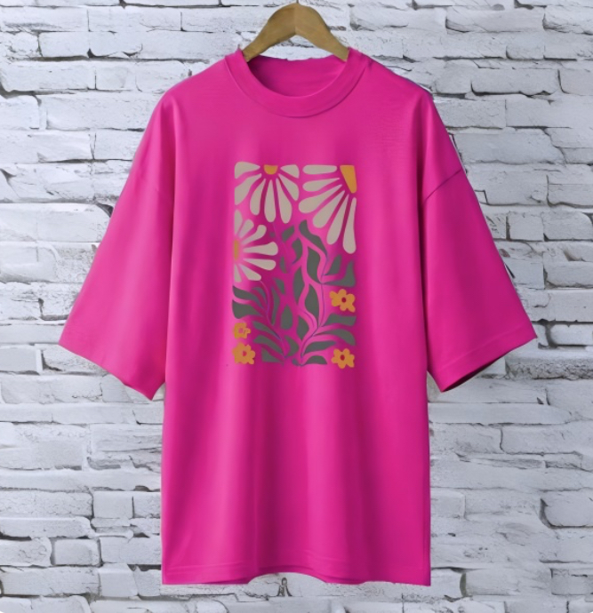 Floral magenta drop shoulder Printed drop shoulder t-shirt