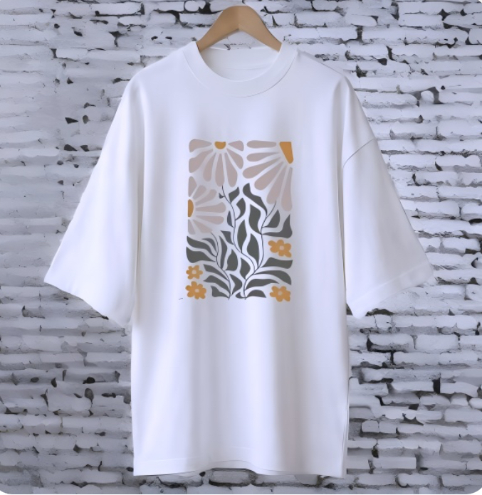 Floral WHITE drop shoulder Printed drop shoulder t-shirt