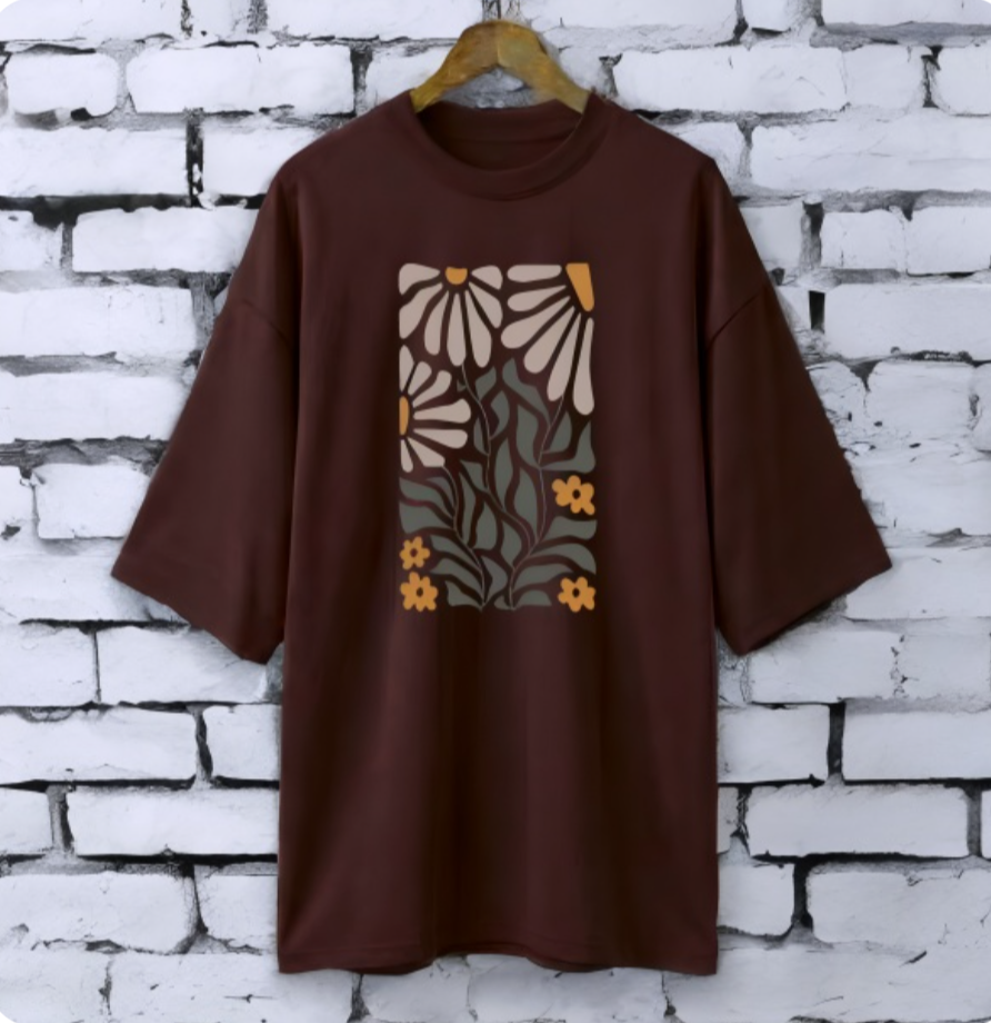 Floral Coffee Drop Shoulder