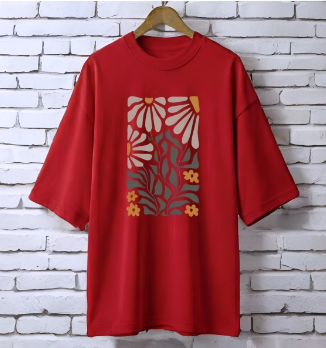 Floral Maroon drop shoulder Printed drop shoulder t-shirt