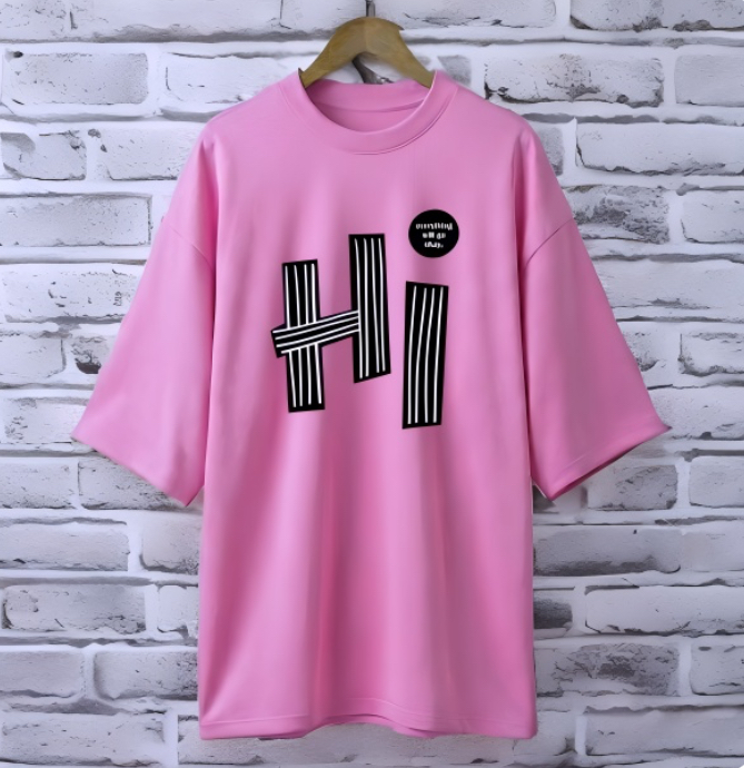 HI PINK drop shoulder Printed drop shoulder t-shirt