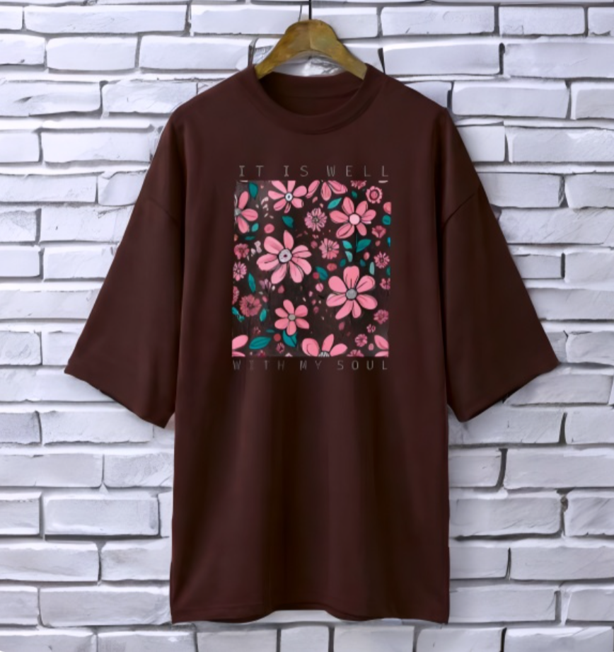 It is well Coffee Drop Shoulder Printed drop shoulder t-shirt