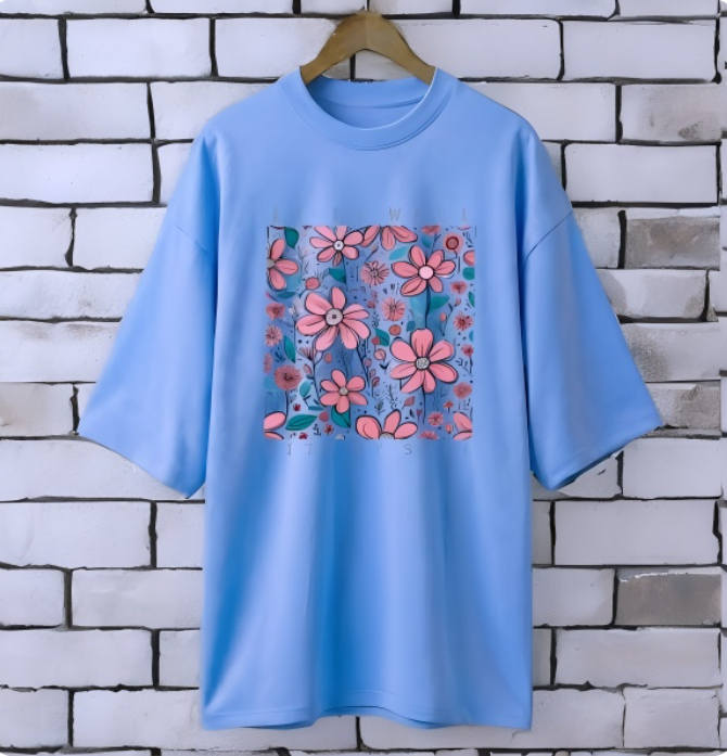 It is well Sky Blue drop shoulder Printed drop shoulder t-shirt