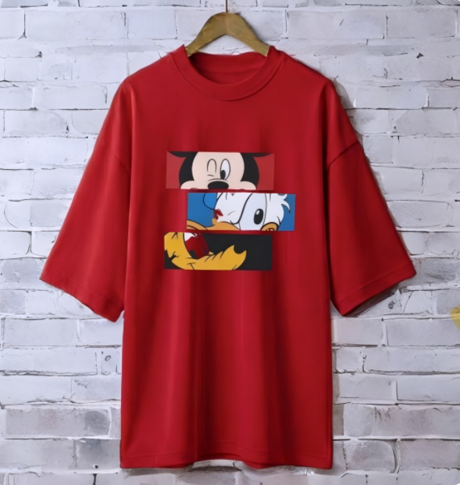 Mickey Mouse Maroon drop shoulder Printed drop shoulder t-shirt