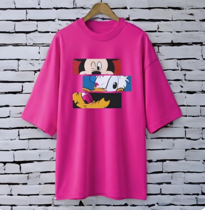 Mickey mouse magenta drop shoulder Printed drop shoulder t-shirt