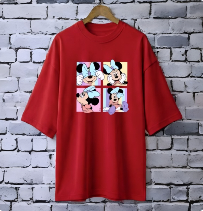 Mini mouse Maroon drop shoulder Printed drop shoulder t-shirt