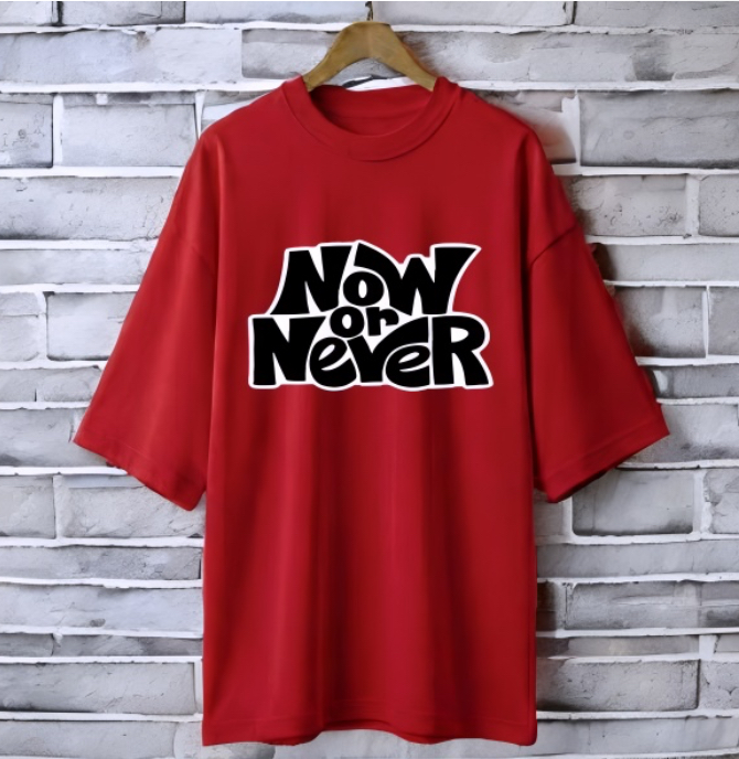 Now or never Maroon drop shoulder Printed drop shoulder t-shirt