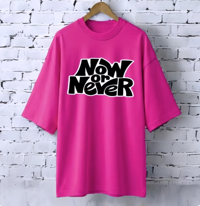 Now or never magenta drop shoulder Printed drop shoulder t-shirt