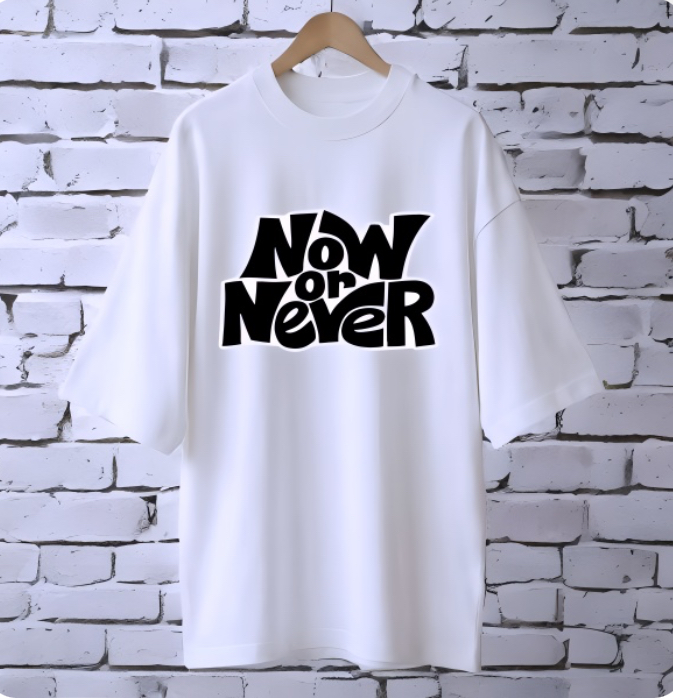 Now or never WHITE drop shoulder Printed drop shoulder t-shirt