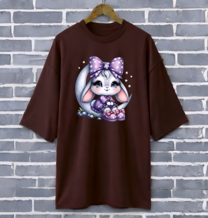 Rabbit Moon Coffee Drop Shoulder Printed drop shoulder t-shirt