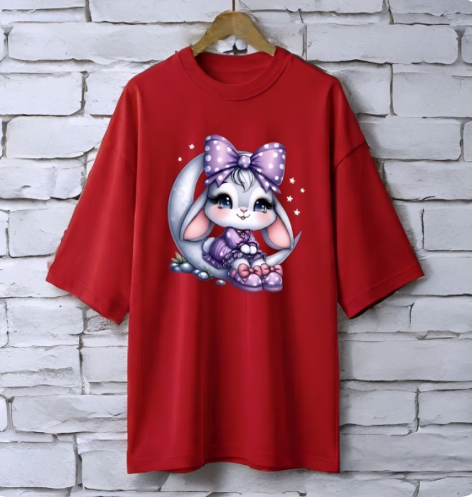 Rabbit Moon Maroon drop shoulder Printed drop shoulder t-shirt