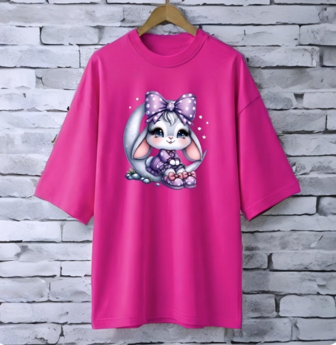 Rabbit Moon magenta drop shoulder Printed drop shoulder t-shirt