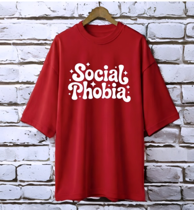 Social Phobia Maroon drop shoulder Printed drop shoulder t-shirt