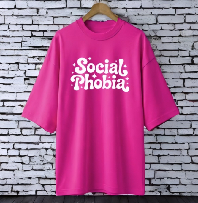 Social phobia magenta drop shoulder Printed drop shoulder t-shirt