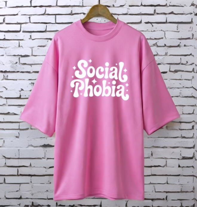Social phobia PINK drop shoulder Printed drop shoulder t-shirt