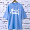 Social phobia Sky Blue drop shoulder Printed drop shoulder t-shirt