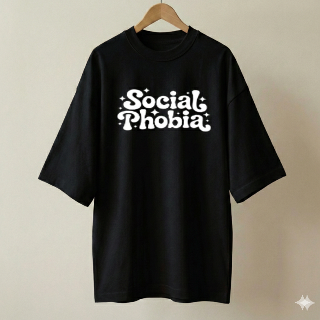 Social phobia black drop shoulder Printed drop shoulder t-shirt