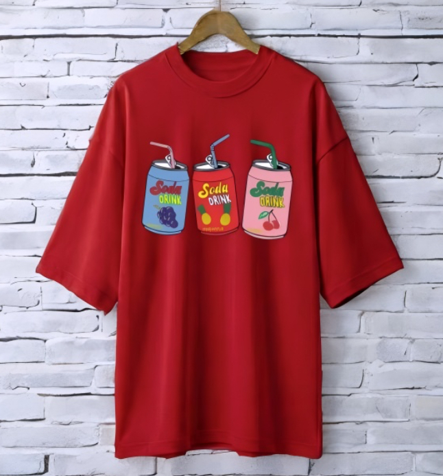 Soda Drinks Maroon drop shoulder Printed drop shoulder t-shirt